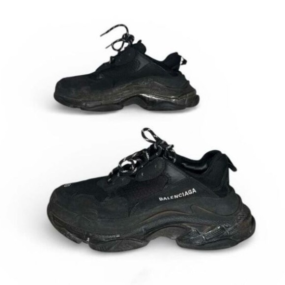 Balenciaga Shoes - Balenciaga Triple S Black Mesh and Leather Chunky Sneakers